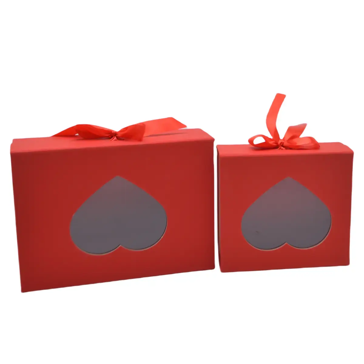 Boites cadeaux carton rouges avec fenêtre cœur et ruban 28,2x20,2x9,2cm – Paquet de 5 - Boites cadeaux carton pliables-2