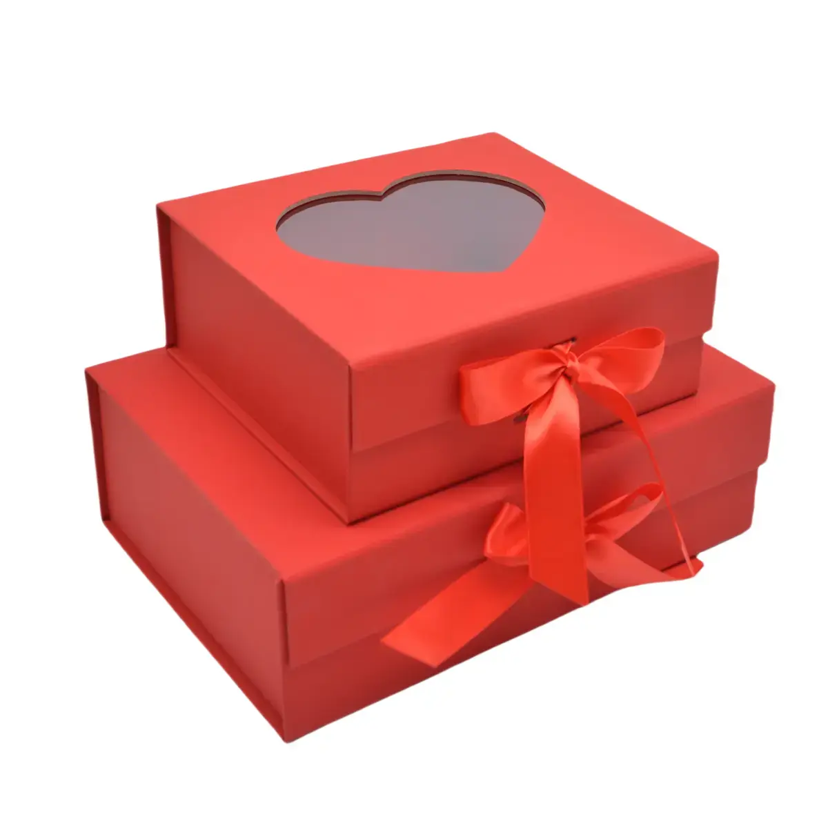 Boites cadeaux carton rouges avec fenêtre cœur et ruban 28,2x20,2x9,2cm – Paquet de 5 - Boites cadeaux carton pliables-3