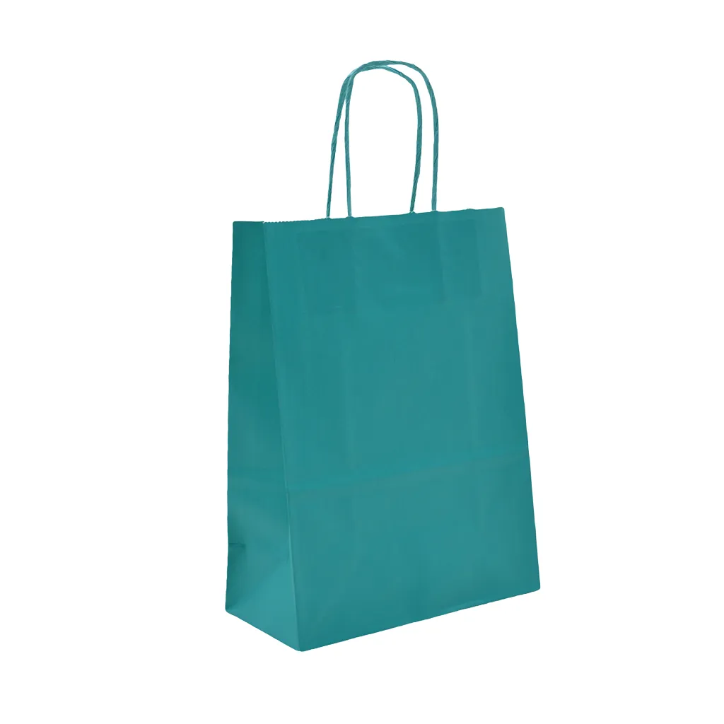 Sacs kraft bleu Wendy poignées torsadées assorties 26+12x33 cm – Paquet de 100 - Sacs kraft couleur poignées torsadées