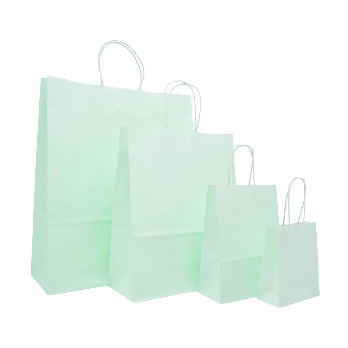Sacs kraft vert pastel poignées torsadées 26+12x33 cm 117g/m² – Paquet de 100 - Sacs kraft couleur poignées torsadées-2