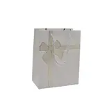 Sacs pelliculés blancs embossés nœud or poignées cordelette 12+7x15 cm 210g/m² – Paquet de 20 - Sacs pelliculés à motifs