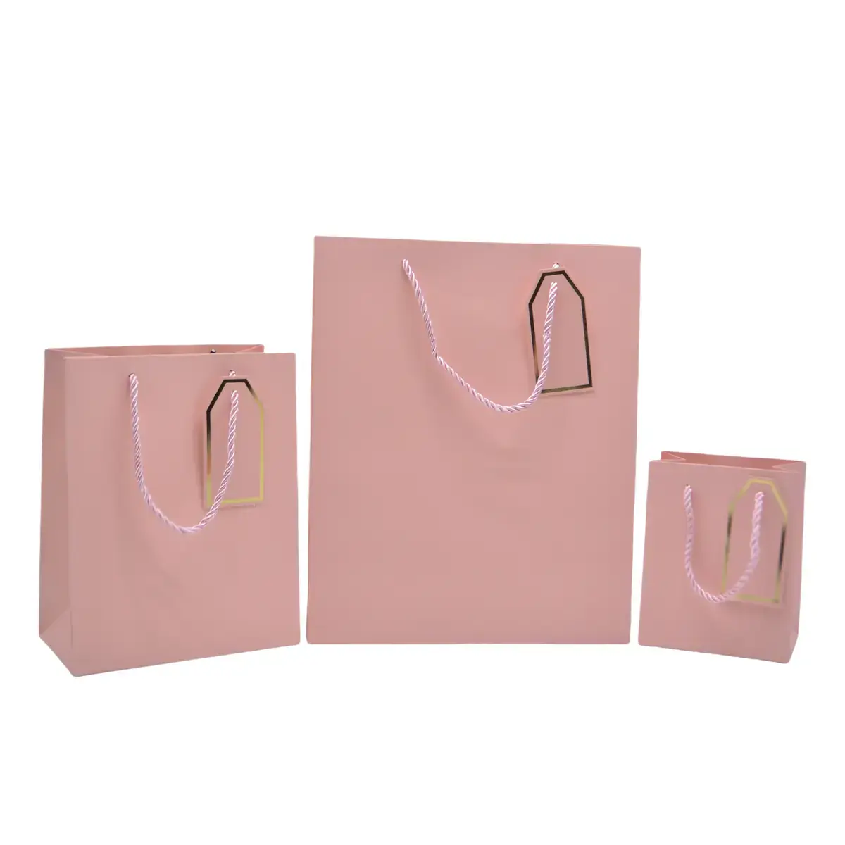 Sacs pelliculés rose mat poignées cordelette 12+7x15 cm 210g/m² – Paquet de 20 - Sacs pelliculés poignées cordelette-2