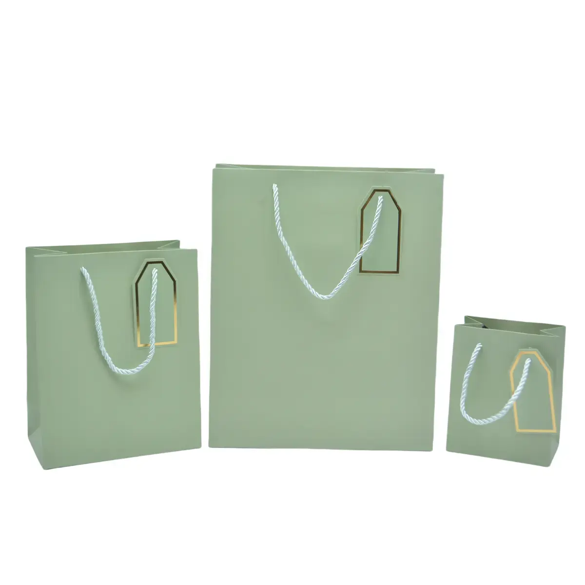 Sac pelliculé vert mat poignées cordelettes 18+10x23 cm 210g/m² – Paquet de 20 - Sacs pelliculés poignées cordelette-2