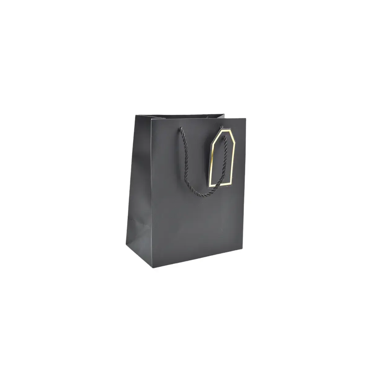 Sac pelliculé noir mat poignées cordelettes 12+7x15 cm 210g/m² – Paquet de 20 - Sacs pelliculés poignées cordelette