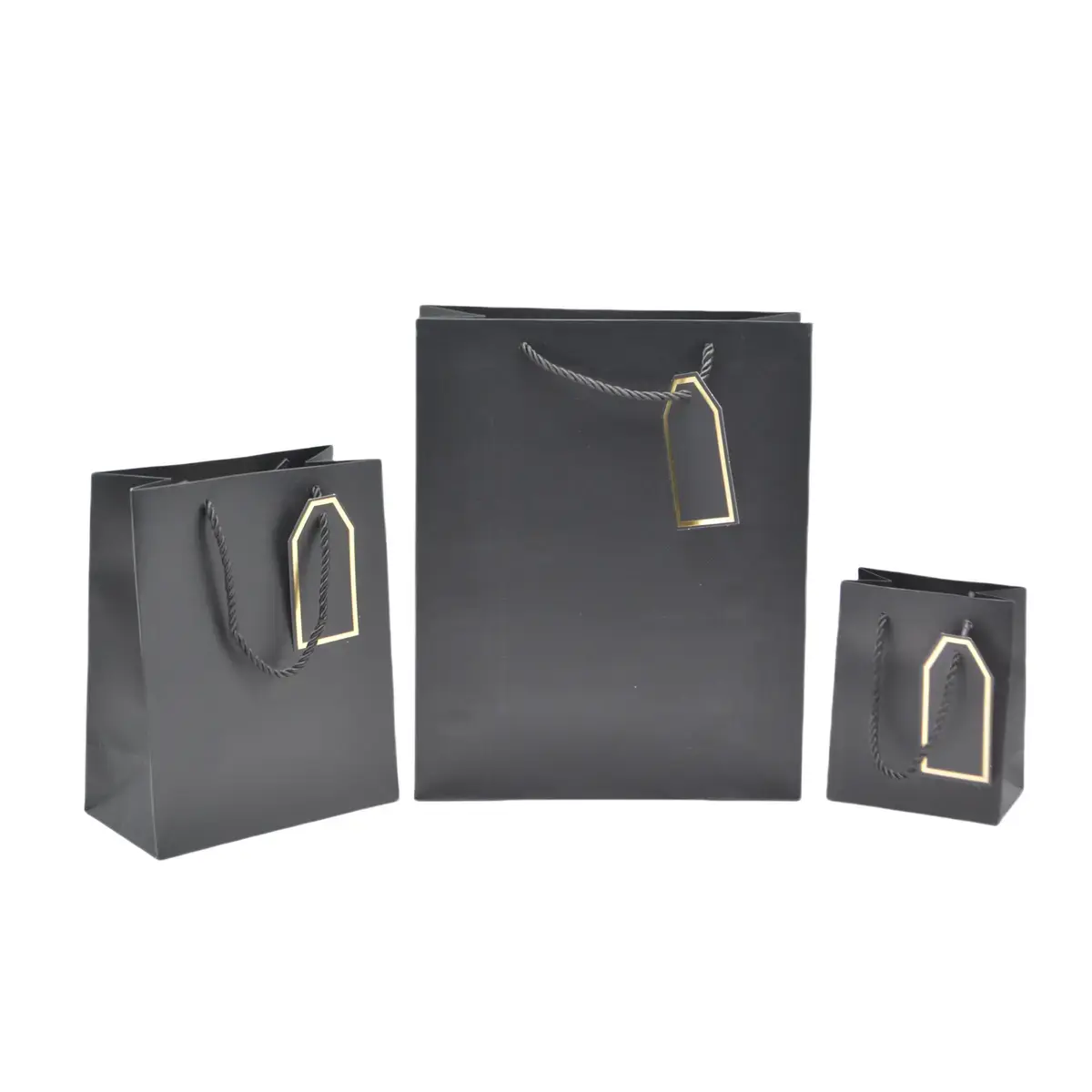 Sac pelliculé noir mat poignées cordelettes 26+12x32 cm 210g/m² – Paquet de 20 - Sacs pelliculés poignées cordelette-2