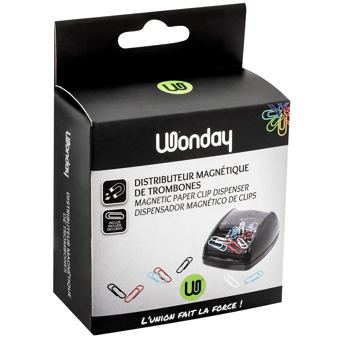 Distributeur de Trombones Magnétique Wonday Noir - Punaises, Pinces, Trombones