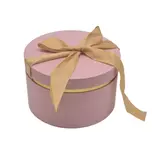 Boîte cadeau ronde rose avec noeud ruban et liseré or en carton ø22,7x14 cm - Lot de 2 - Boîtes cadeaux Saint-Valentin