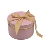 Boîte cadeau ronde rose avec noeud ruban et liseré or en carton ø24,7x16 cm - Lot de 2 - Boîtes cadeaux Saint-Valentin
