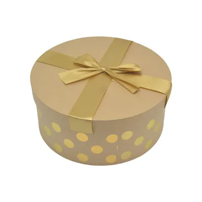Boîte cadeau ronde carton avec noeud ruban à pois or ø20,5xH8 cm - Lot de 2 - Boites cloches