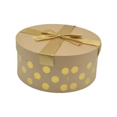 Boîte cadeau ronde carton avec noeud ruban à pois or ø20,5xH8 cm - Lot de 2 - Boites cloches-2