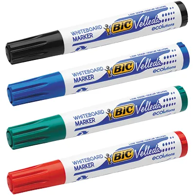 Marqueurs effaçables pour tableau blanc - BIC Velleda 1701 Ecolutions (Noir/Bleu/Rouge/Vert) - Pointe ogive - Étui de 4 - Marqueurs, Feutres craies