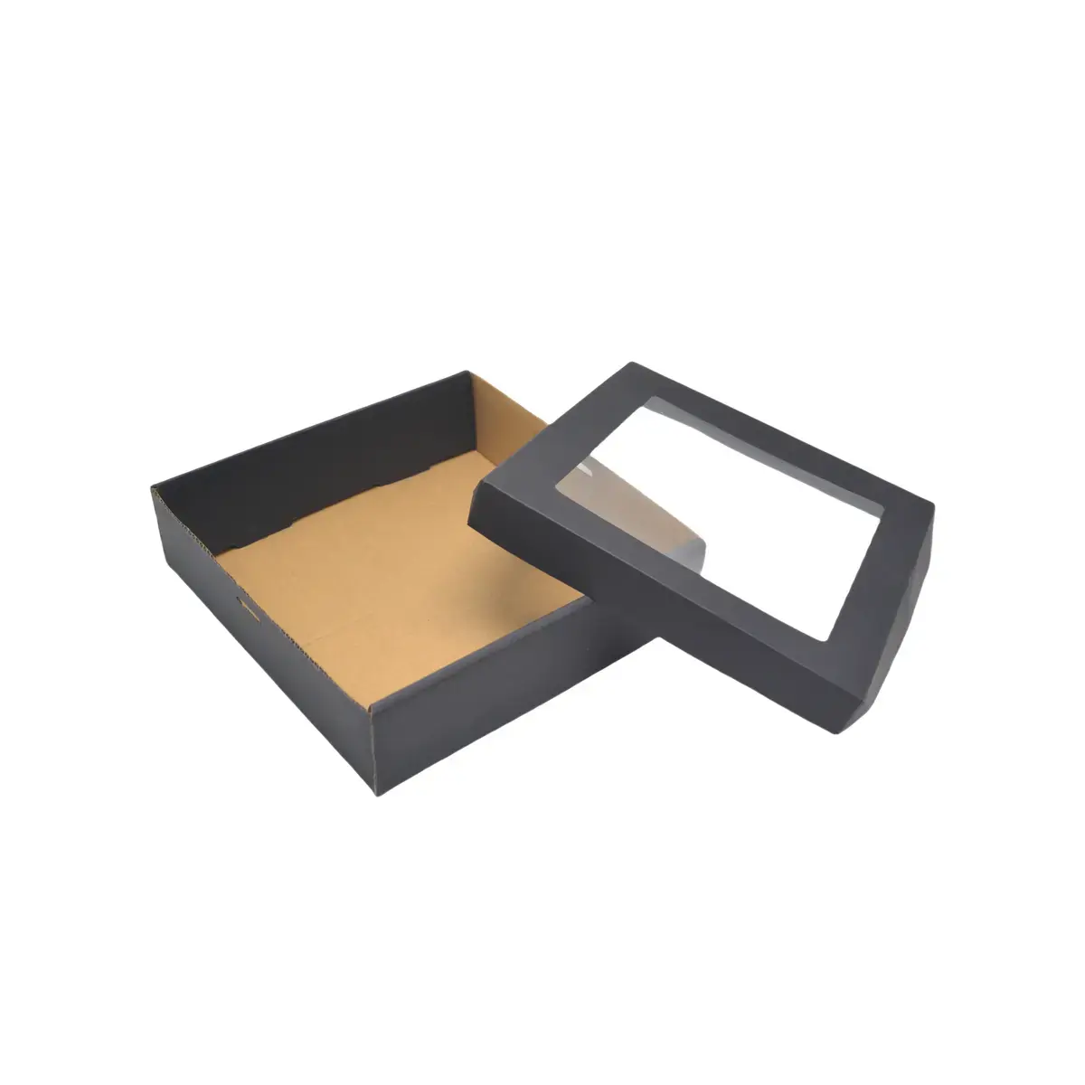Boîte cadeau cloche carrée noire à couvercle transparent 22,5x22,5x6cm – Paquet de 10 - Boites cloches