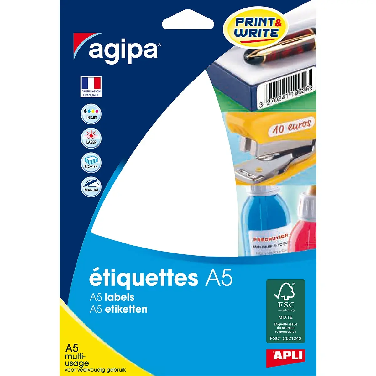 Étiquettes adhésives blanches multi-usages Apli Agipa 56x34mm - Paquet de 192 - Étiquettes adhésives neutres-2