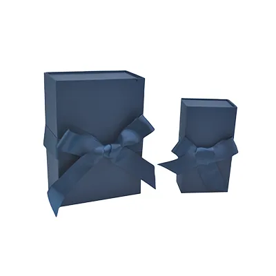 Boîte cadeau tissu avec noeud bleu marine mat 18 x 10 x 7 cm, paquet de 5 - Boites cadeaux carton pliables-2