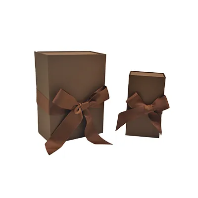 Boîte cadeau tissu avec noeud marron mat 18 x 10 x 7 cm, paquet de 5 - Boites cadeaux carton pliables-3