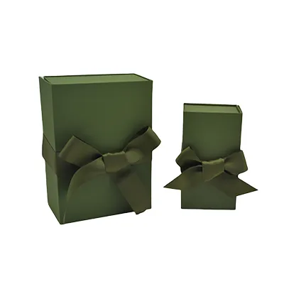 Boîte cadeau tissu avec noeud kaki mat 23 x 16 x 9 cm, paquet de 5 - Boites cadeaux carton pliables-3