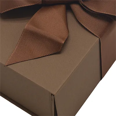 Boîte cadeau tissu avec noeud marron mat 18 x 10 x 7 cm, paquet de 5 - Boites cadeaux carton pliables-2