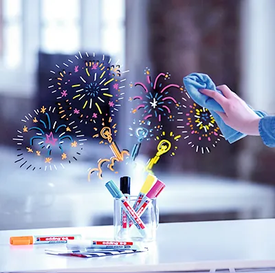 4 Marqueurs pour verre Edding 95 assortis foncés – Noir, bleu clair, rose, orange - Marqueurs-2