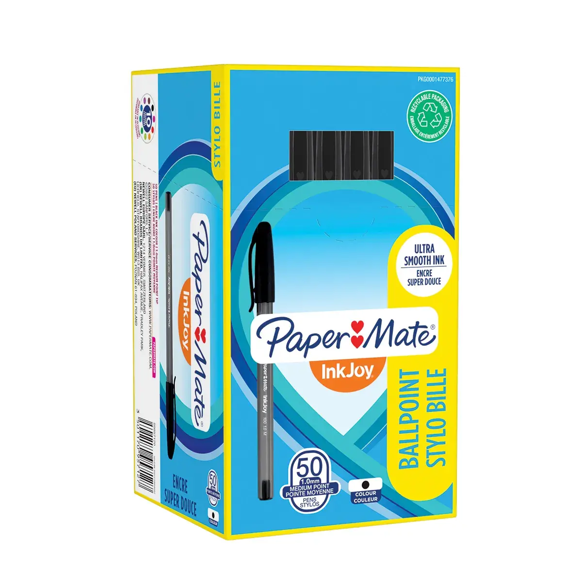 Stylo bille Paper Mate InkJoy 100 pointe moyenne 1,0 mm, Noir – Lot de 50 - Stylos billes-3