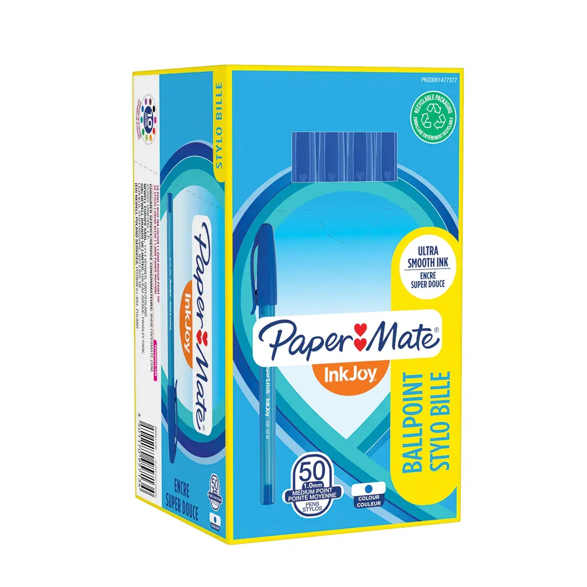 Stylo bille Paper Mate InkJoy 100 pointe moyenne 1,0 mm, Bleu – Lot de 50 - Stylos billes-4