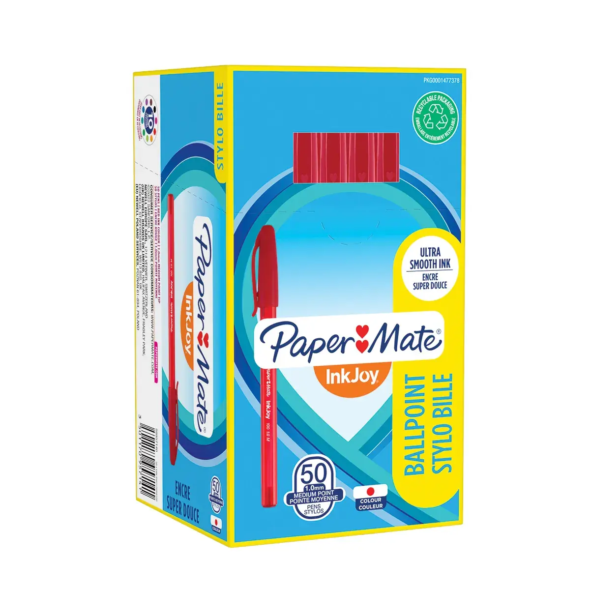 Stylo bille Paper Mate InkJoy 100 pointe moyenne 1,0 mm, Rouge – Lot de 50 - Stylos billes-4