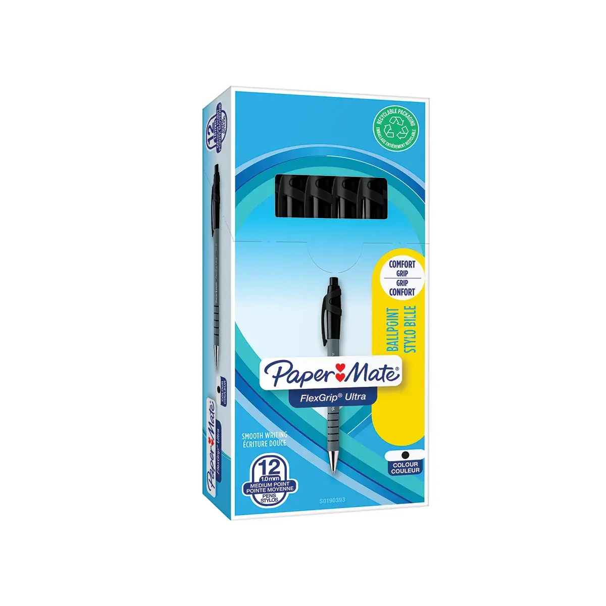 Stylo bille Papermate Flexgrip Ultra noir rétractable pointe moyenne 1 mm - Pack de 12 - Stylos billes-5