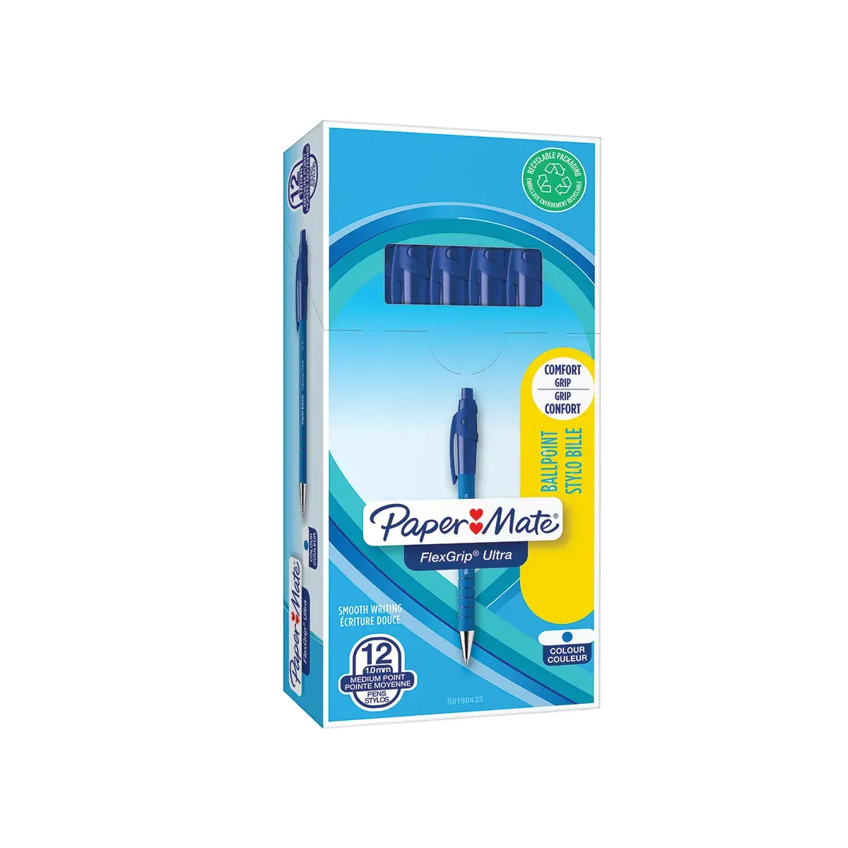 Stylo bille Papermate Flexgrip Ultra Bleu rétractable pointe moyenne 1 mm - Pack de 12 - Stylos billes-6