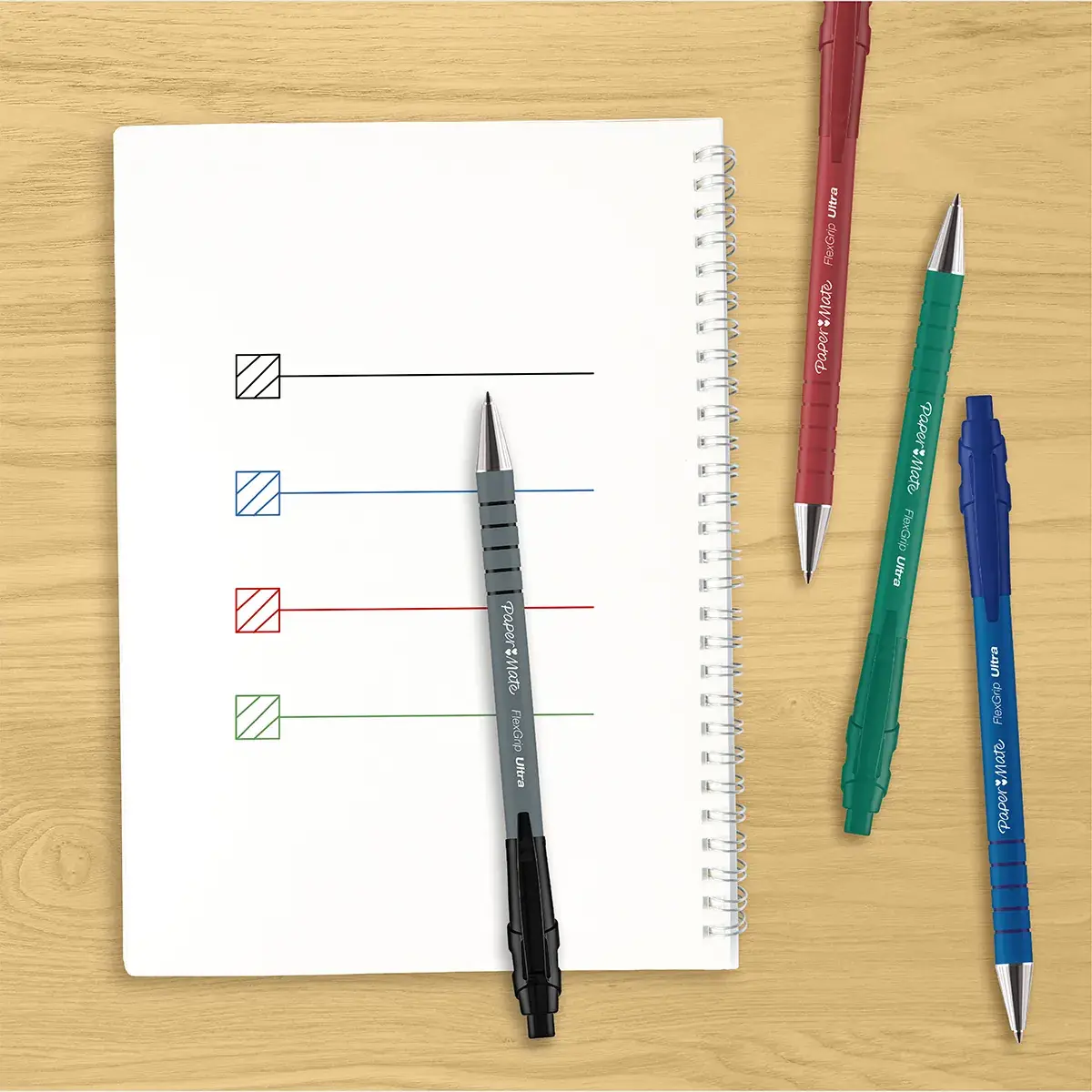 Stylo bille Papermate Flexgrip Ultra Rouge rétractable pointe moyenne 1 mm - Pack de 12 - Stylos billes-7