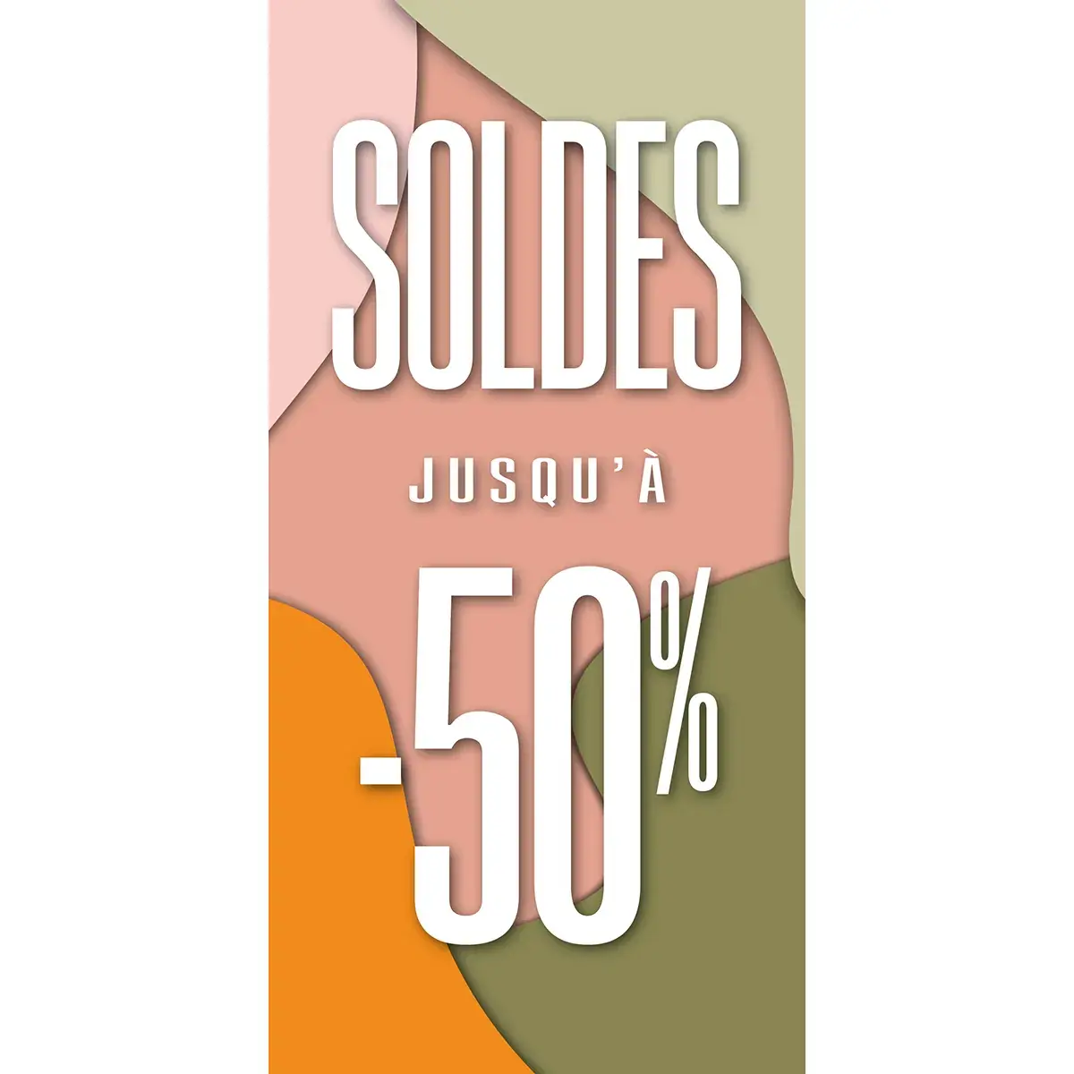 Affiche SOLDES style pastel nature organique 40 x 80 cm rose/vert/orange, papier ½ mat 170g - Affiches Soldes, Panneau soldes