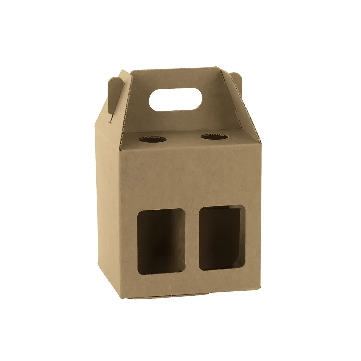 Étui 4 bières kraft brun à fenêtre avec poignée 13x13x21cm - Lot de 30 - Mètres de bières, Emballages pour bouteilles de bières