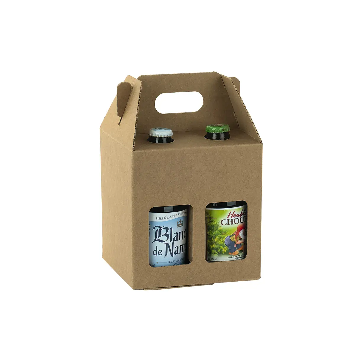 Étui 4 bières kraft brun à fenêtre avec poignée 13x13x21cm - Lot de 30 - Mètres de bières, Emballages pour bouteilles de bières-2