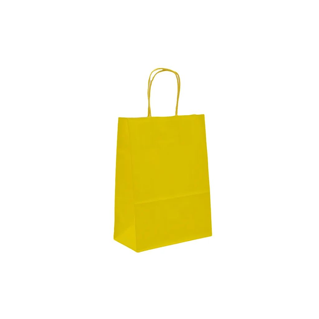 Sacs kraft jaunes poignées torsadées 16+8x22 cm 117g/m² – Paquet de 100 - Sacs kraft couleur poignées torsadées