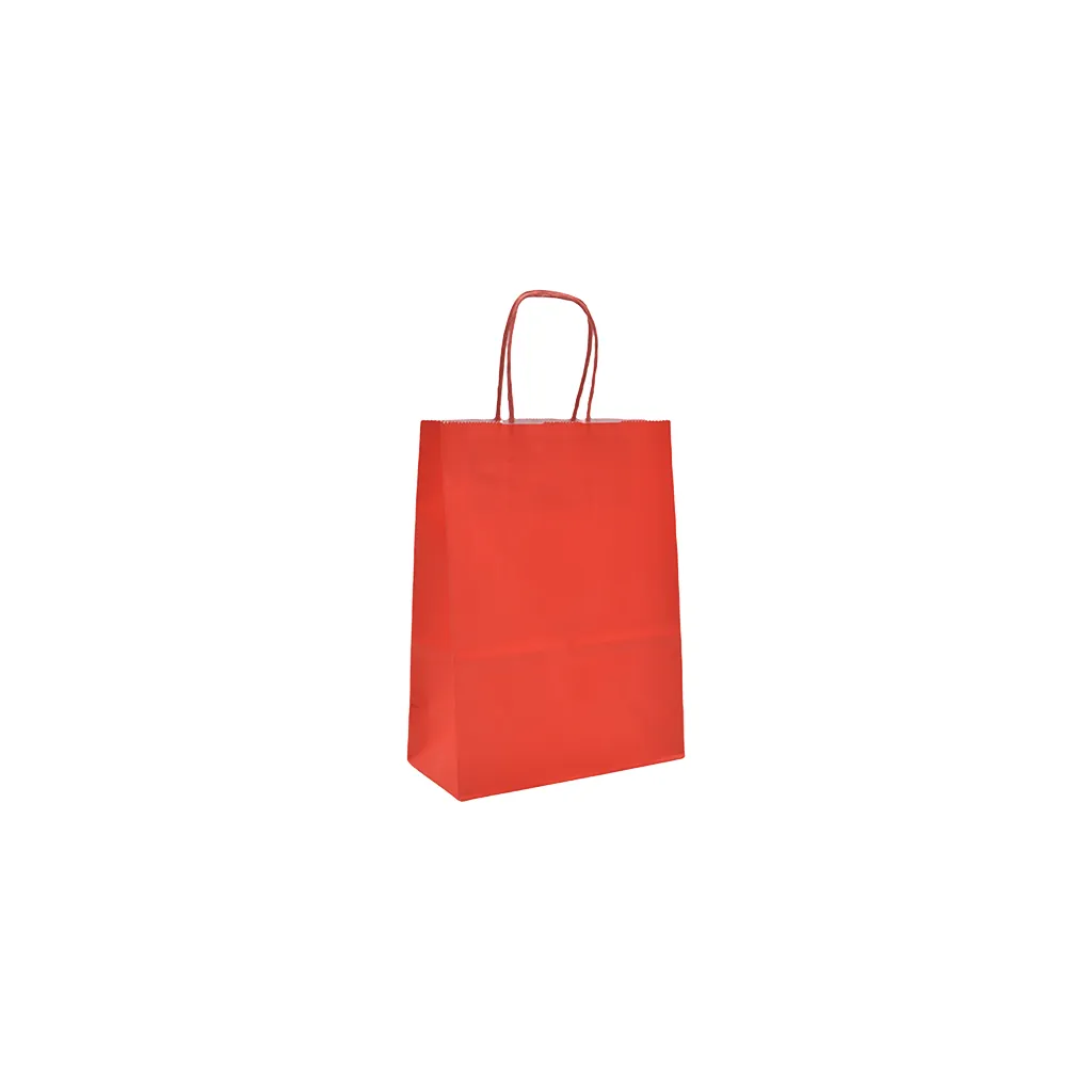 Sacs kraft rouges poignées torsadées 12+6x15 cm 117g/m² – Paquet de 100 - Sacs kraft couleur poignées torsadées