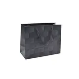 Sacs pelliculés noirs embossés tressés poignées cordelette 23+10x18 cm 210g/m² – Paquet de 20