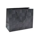 Sacs pelliculés noirs embossés tressés poignées cordelette 31+12x26 cm 210g/m² – Paquet de 20