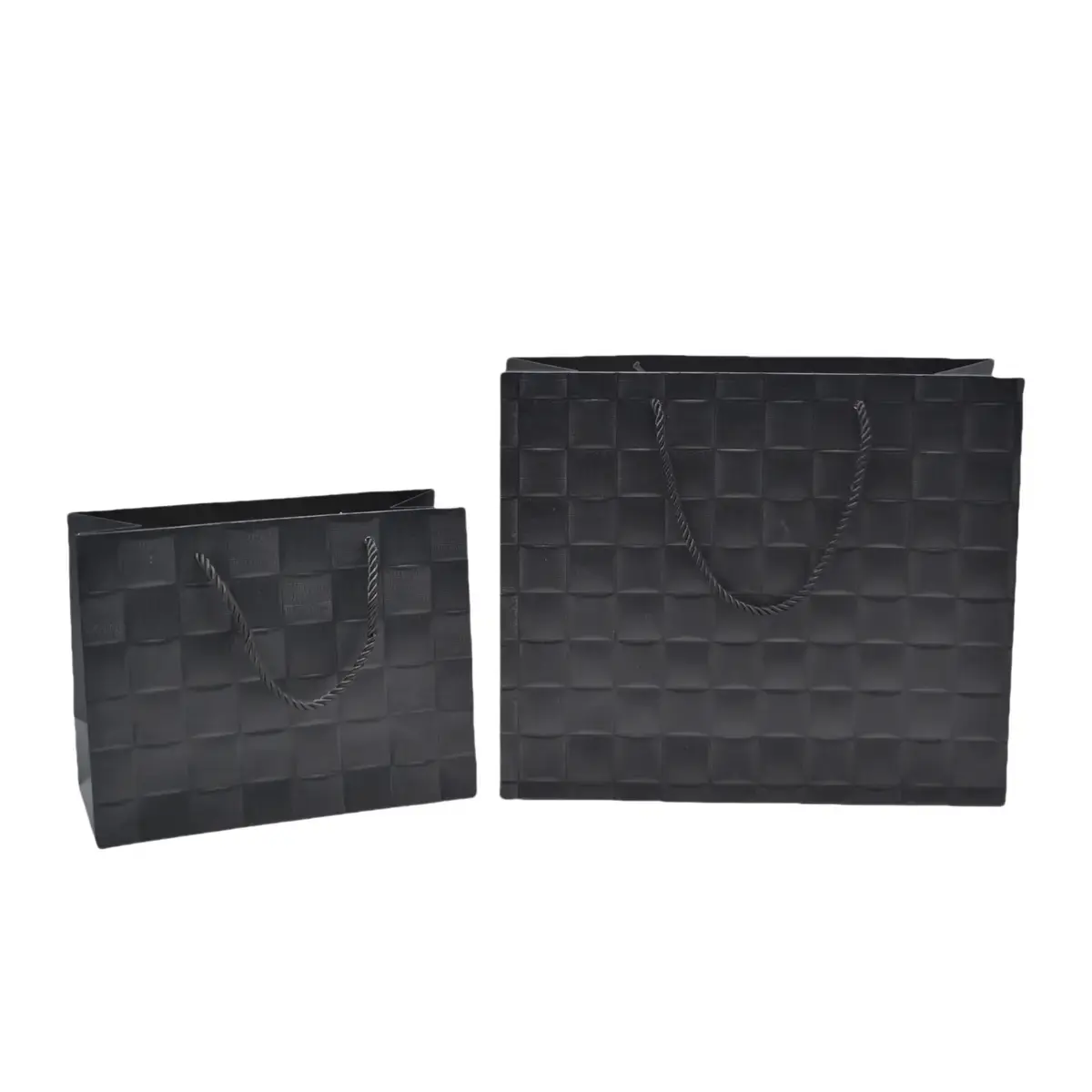 Sacs pelliculés noirs embossés tressés poignées cordelette 31+12x26 cm 210g/m² – Paquet de 20 - Sacs pelliculés à motifs-2