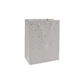 Sacs pelliculés blancs embossés fleurs pois or poignées cordelette 12+7x15 cm 210g/m² – Paquet de 20