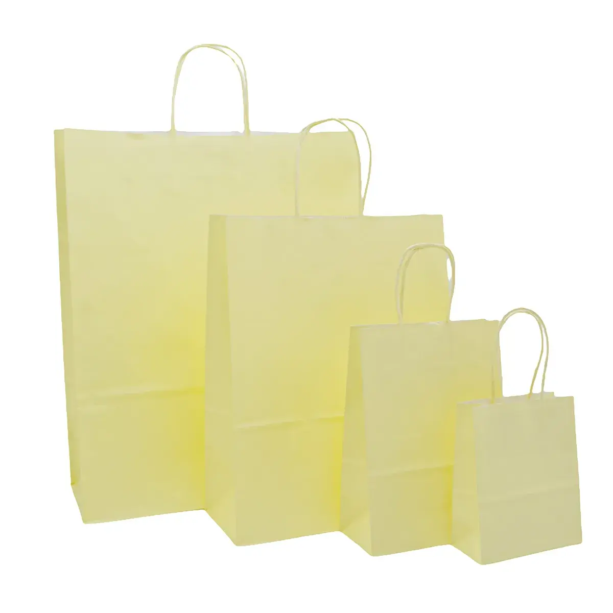 Sacs kraft jaune pastel poignées torsadées 35+14x42,5 cm 117g/m² – Paquet de 50 - Sacs kraft couleur poignées torsadées-2