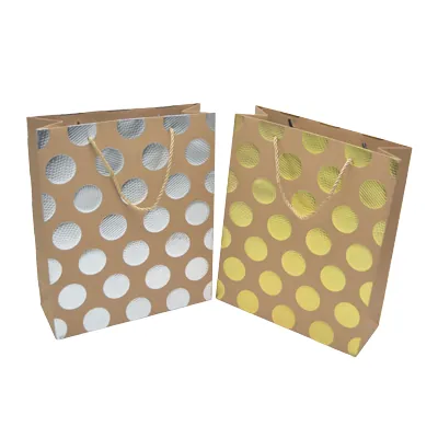 Sac kraft luxe pois embossés argent poignées cordelette 26 x 10 x 32 cm - Paquet de 20 - Sacs kraft luxe-2