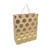 Sac kraft luxe pois embossés or dorure à chaud recto verso, poignées cordelette 26 x 10 x 32 cm - Paquet de 50