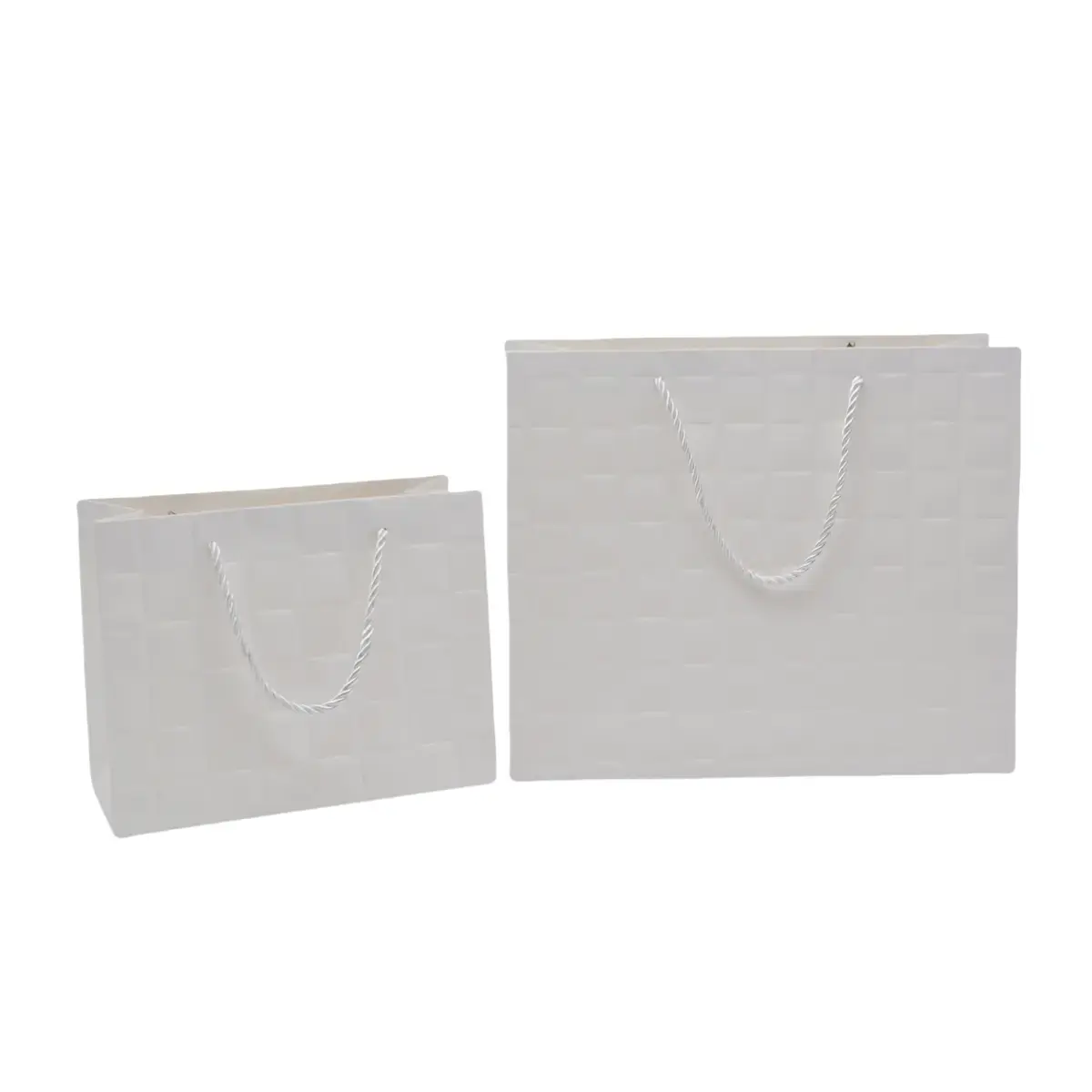 Sacs pelliculés blancs embossés tressés poignées cordelette 31+12x26 cm 210g/m² – Paquet de 20 - Sacs pelliculés à motifs-2