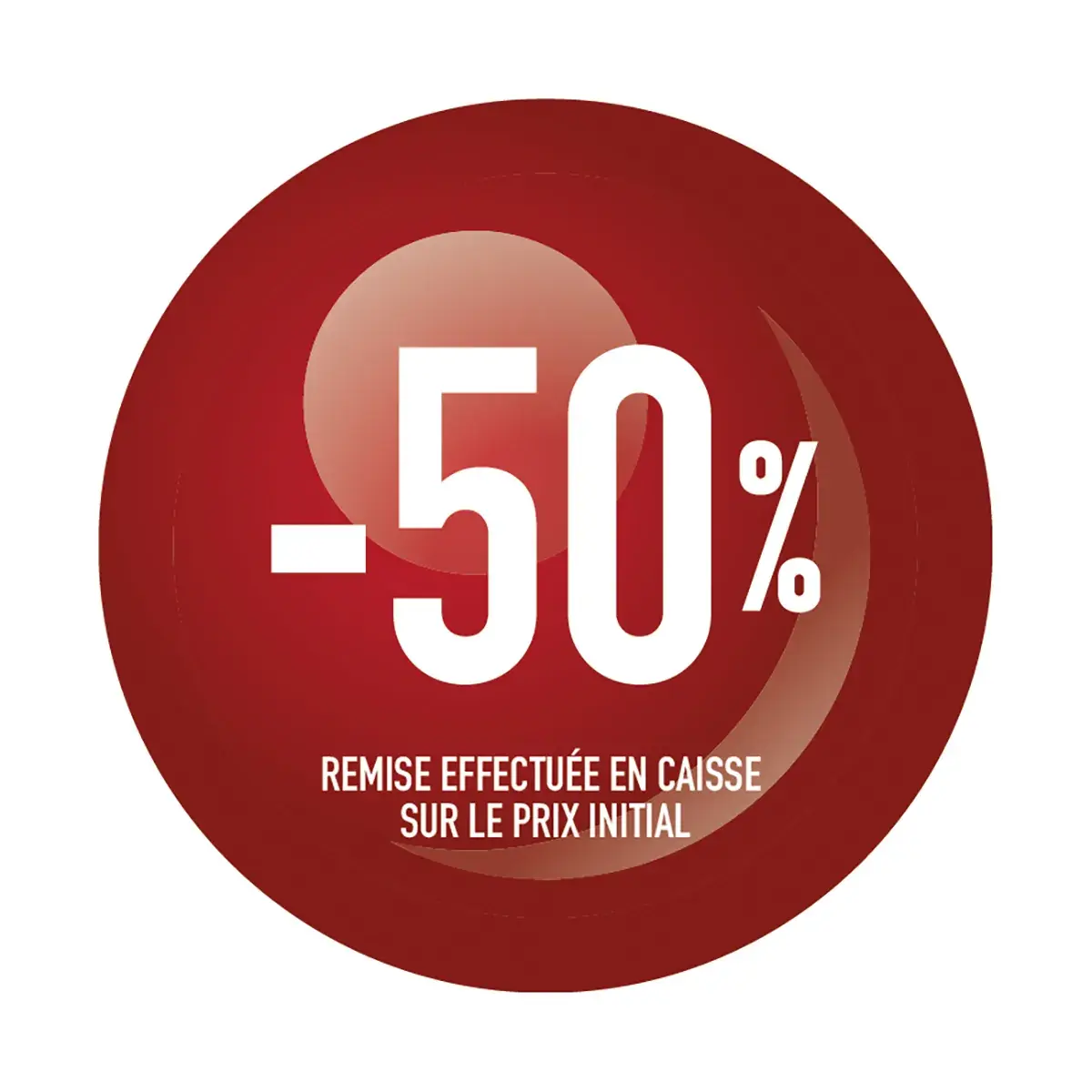 Sticker Soldes “-50%” Rouge – Pastille adhésive ø25mm - Lot de 500 - Étiquettes adhésives Soldes, Étiquettes promotionnelles