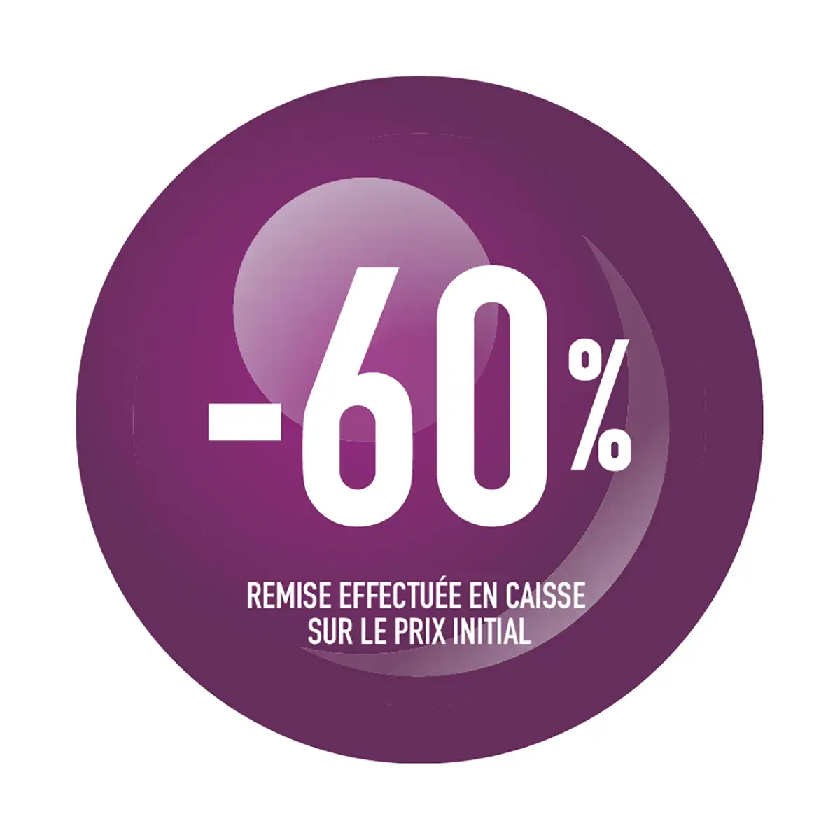 Sticker Soldes “-60%” Violet – Pastille adhésive ø25mm - Lot de 500 - Étiquettes adhésives Soldes, Étiquettes promotionnelles