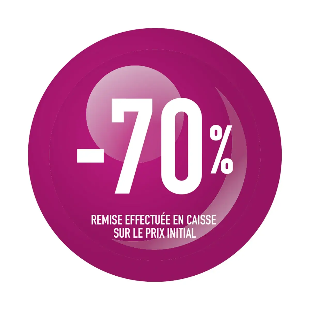 Sticker Soldes “-70%” Rose – Pastille adhésive ø25mm - Lot de 500 - Étiquettes adhésives Soldes, Étiquettes promotionnelles