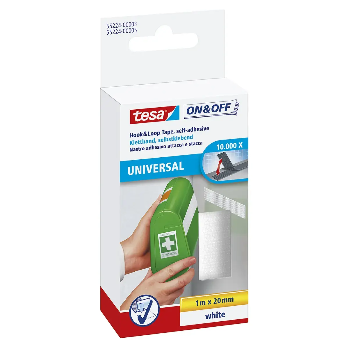 Bande auto-agrippante On/Off tesa® blanche 20 mm x 1 m – fixation adhésive repositionnable - Rubans adhésif, Double face, Patafix