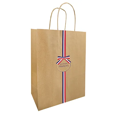 Sac kraft poignées torsadées Savoir-Faire Français 23 x 12 x 30 cm - Paquet de 50 - Sacs kraft à motifs