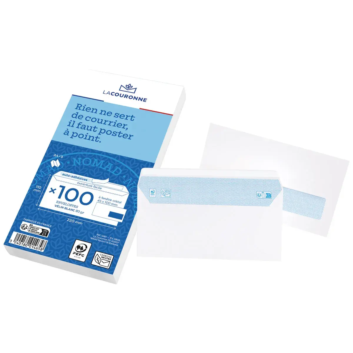 Enveloppe DL blanche avec fenêtre La Couronne Nomad 110 x 220 mm 80g – Paquet de 50 - Enveloppes blanches-2