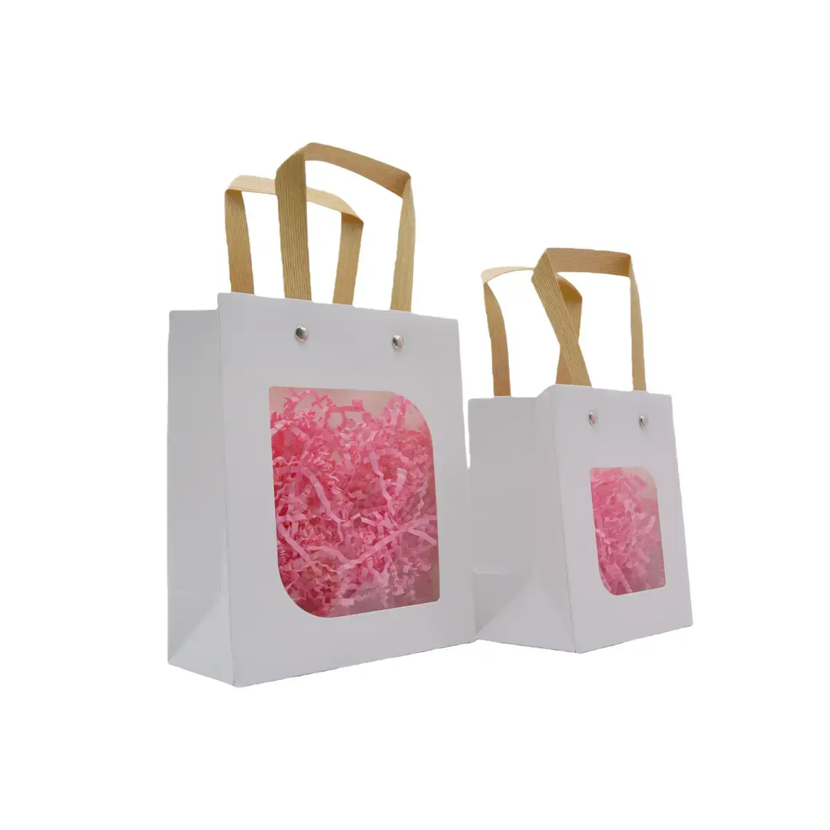 Sacs cadeaux kraft blanc à fenêtre et poignées brunes 15 x 7,6 x 18,5 cm – Paquet de 20 - Sacs kraft à fenêtre-2