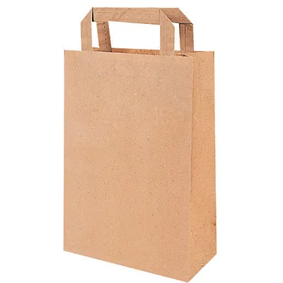 Sac papier kraft brun poignées plates 32+16x44 cm - Sac papier kraft - Paquet de 50 - Sacs kraft brun poignées plates