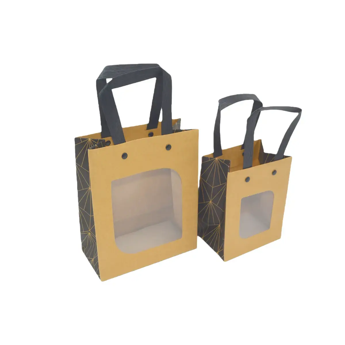 Sacs cadeaux kraft bruns à fenêtre, poignées noires 11 x 8 x 14 cm – Paquet de 20 - Sacs kraft à fenêtre-3